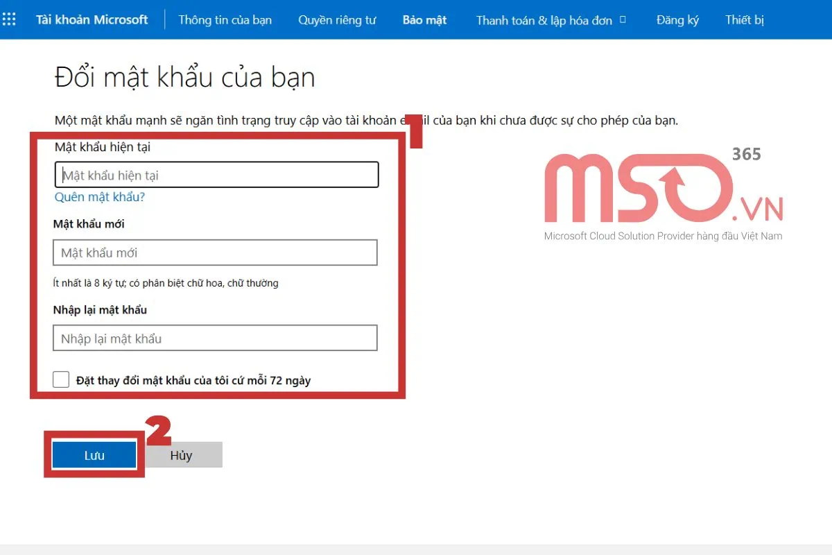 Cách đổi mật khẩu Outlook trên web outlook.com