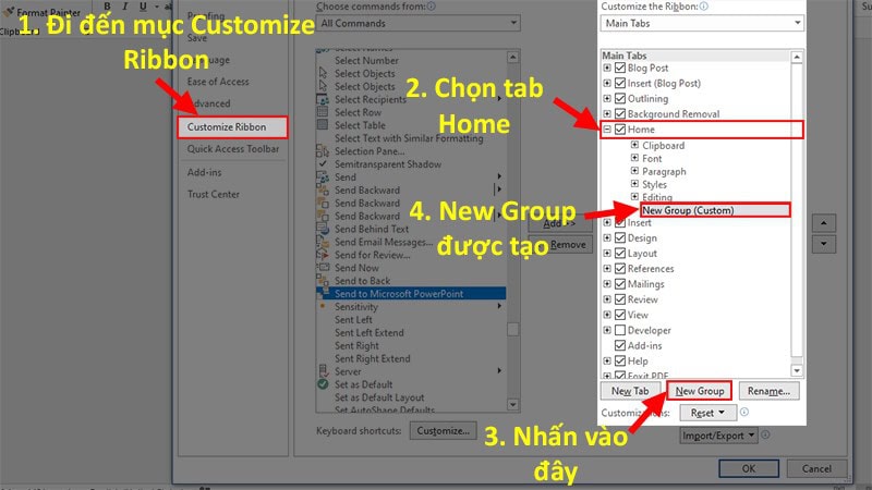 Nhấn thẻ Home và chọn New Group