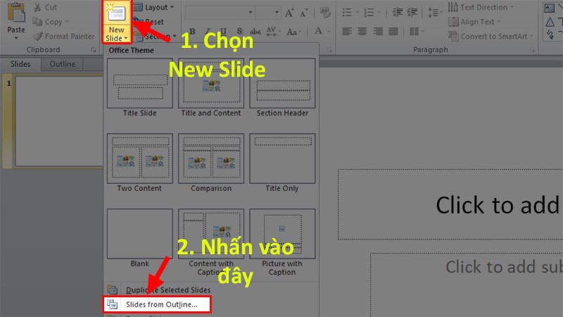 "Chọn new slide