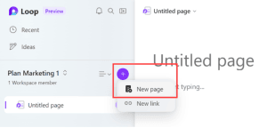 Tạo trang mới trong Loop Workspaces