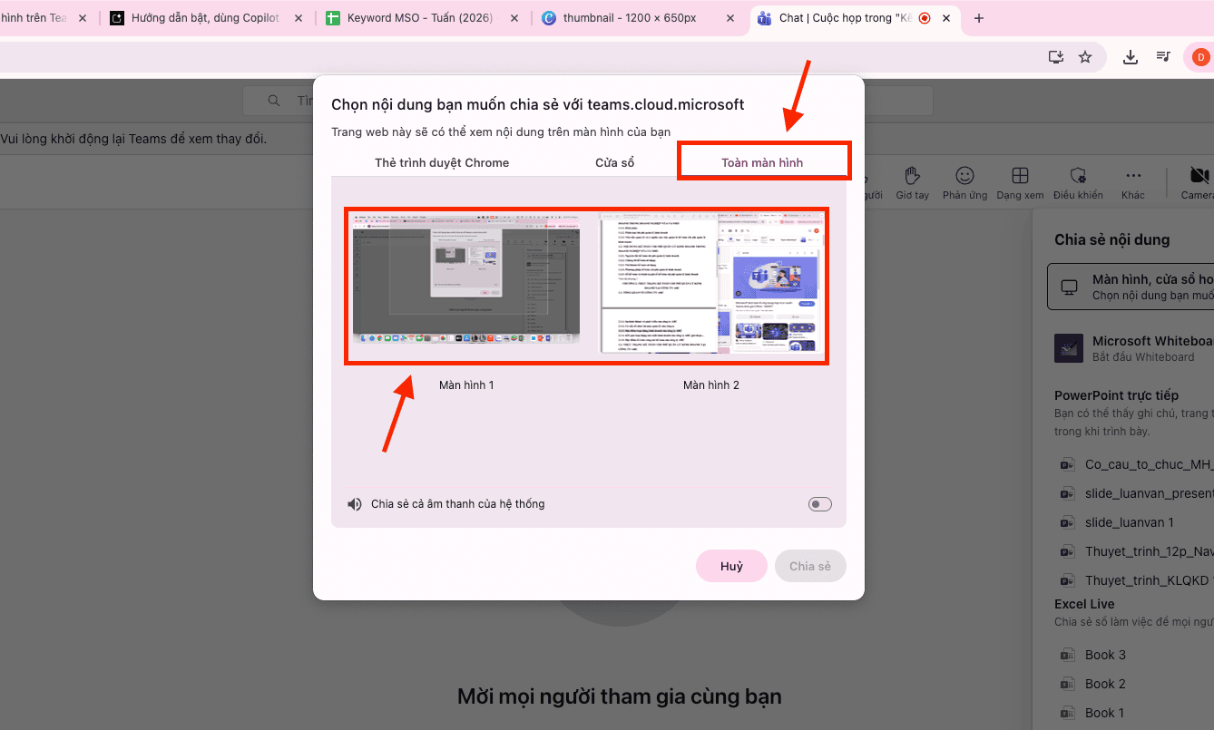 Cách share màn hình trên Teams trên thiết bị máy tính