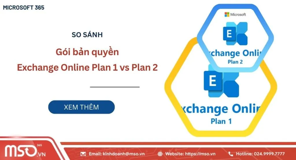 So sánh gói exchange online plan 1 vs plan 2