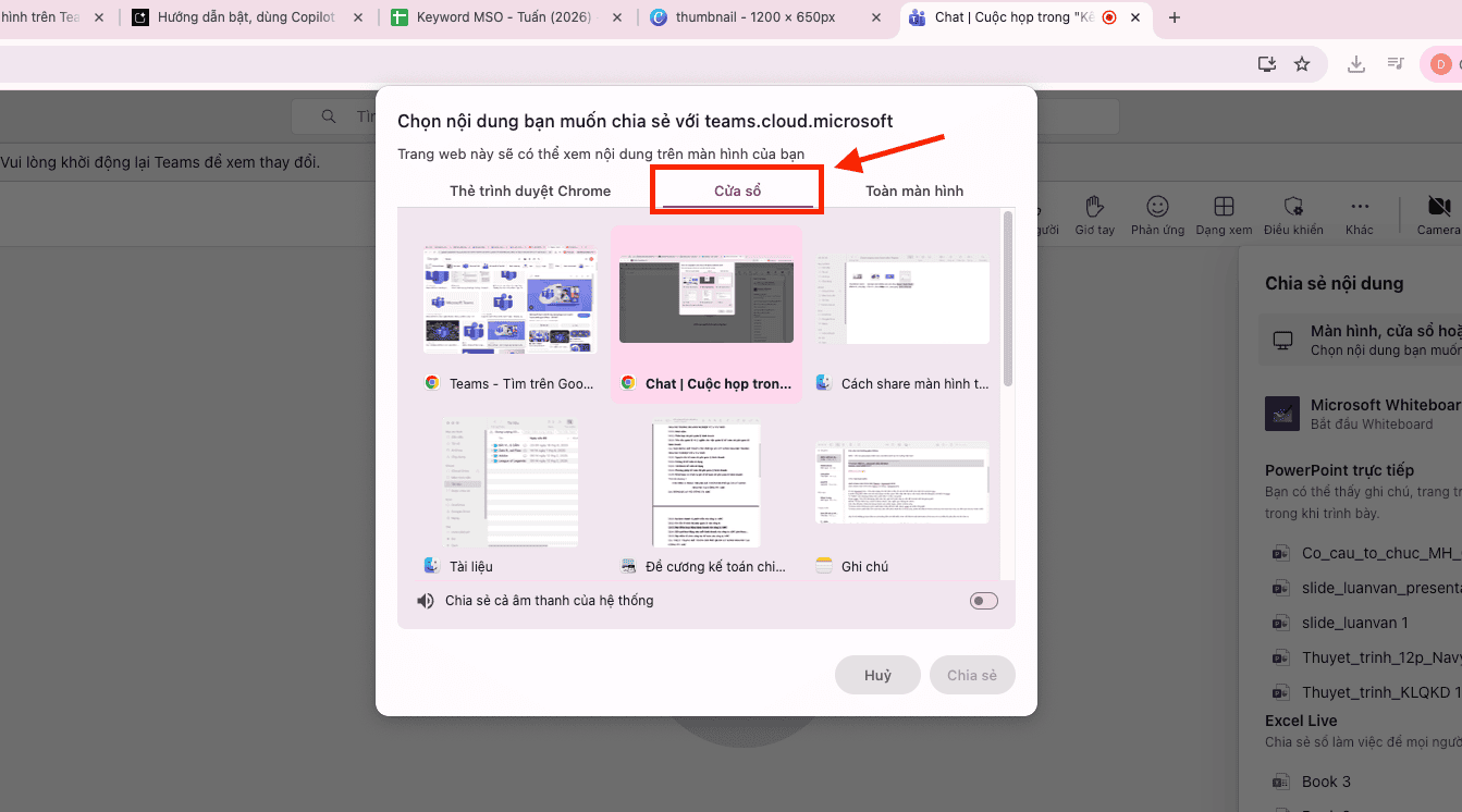 Cách share màn hình trên Teams trên thiết bị máy tính