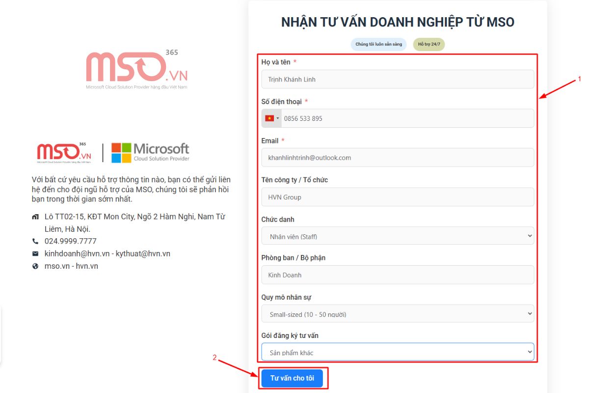 Đăng ký tài khoản Microsoft Teams tại MSO