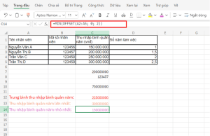 Cách sử dụng hàm OFFSET trong Excel chi tiết