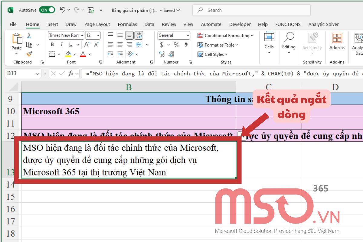 Cách xuống dòng trong cùng 1 ô Excel bằng hàm, công thức