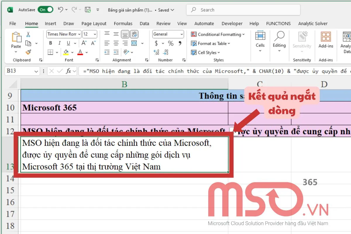 Cách xuống dòng trong cùng 1 ô Excel bằng hàm, công thức