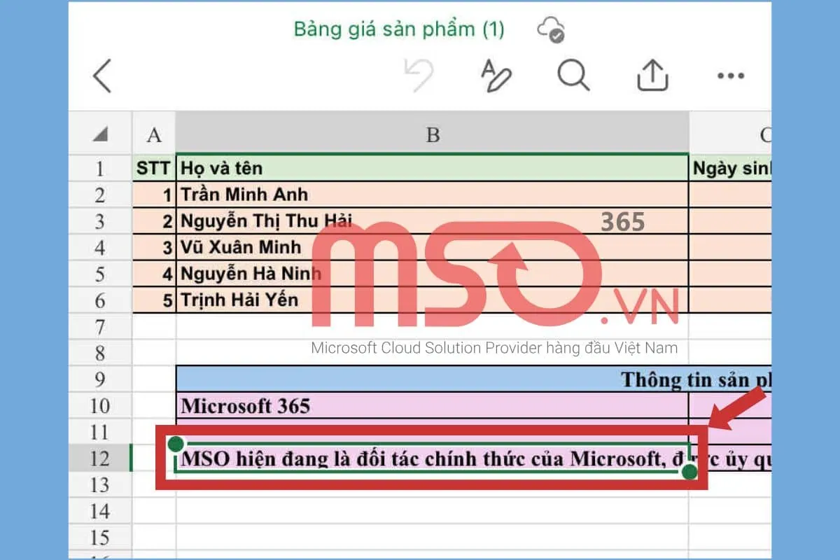 Cách xuống dòng trong Excel Google Sheets trên điện thoại Android, iOS