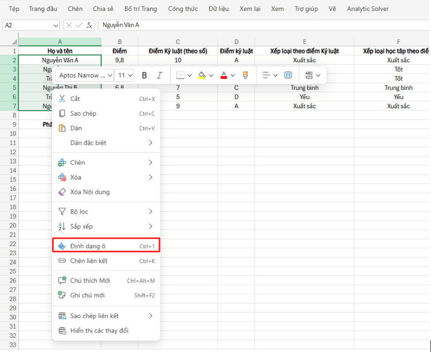 Hướng dẫn sử dụng Microsoft Excel cơ bản