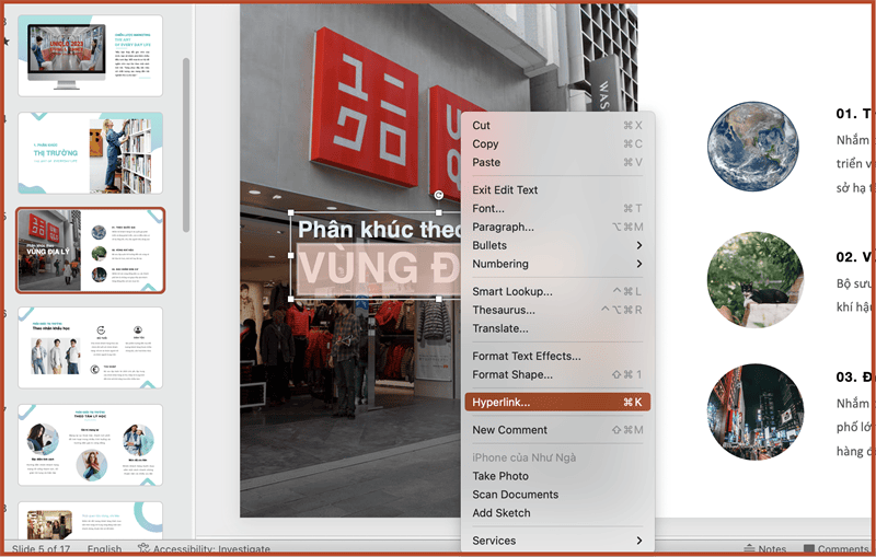 Chọn mục hyperlink