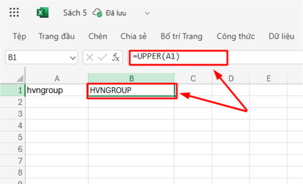 Cách dùng hàm viết hoa trong Excel UPPER