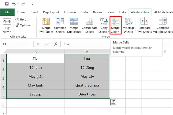 Cách gộp ô trong Excel nhanh bằng Merge Cells for Excel