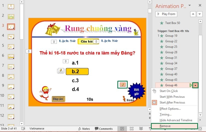 Cách xóa một hiệu ứng trong Powerpoint