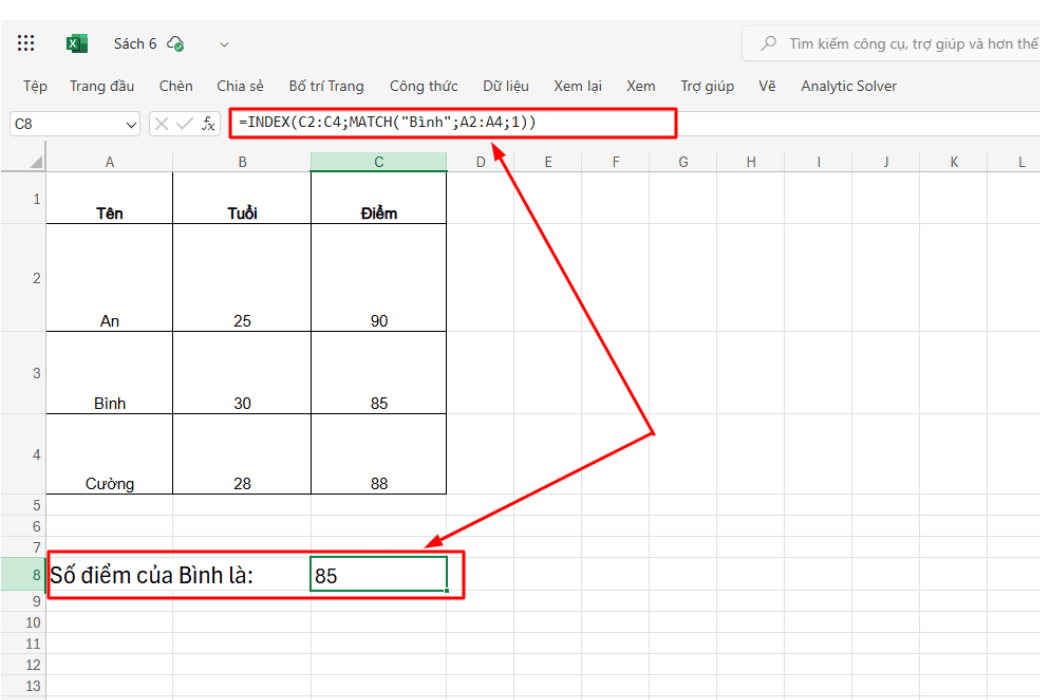 Cách dùng hàm Index trong Excel và ví dụ cụ thể