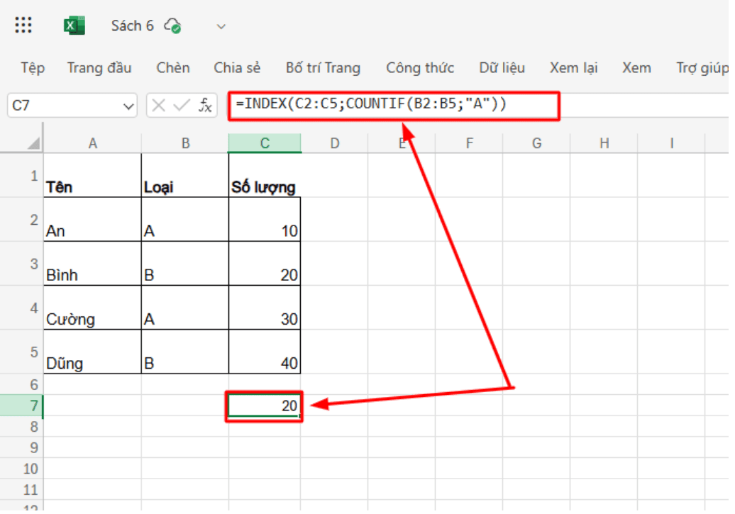 Cách dùng hàm Index trong Excel và ví dụ cụ thể
