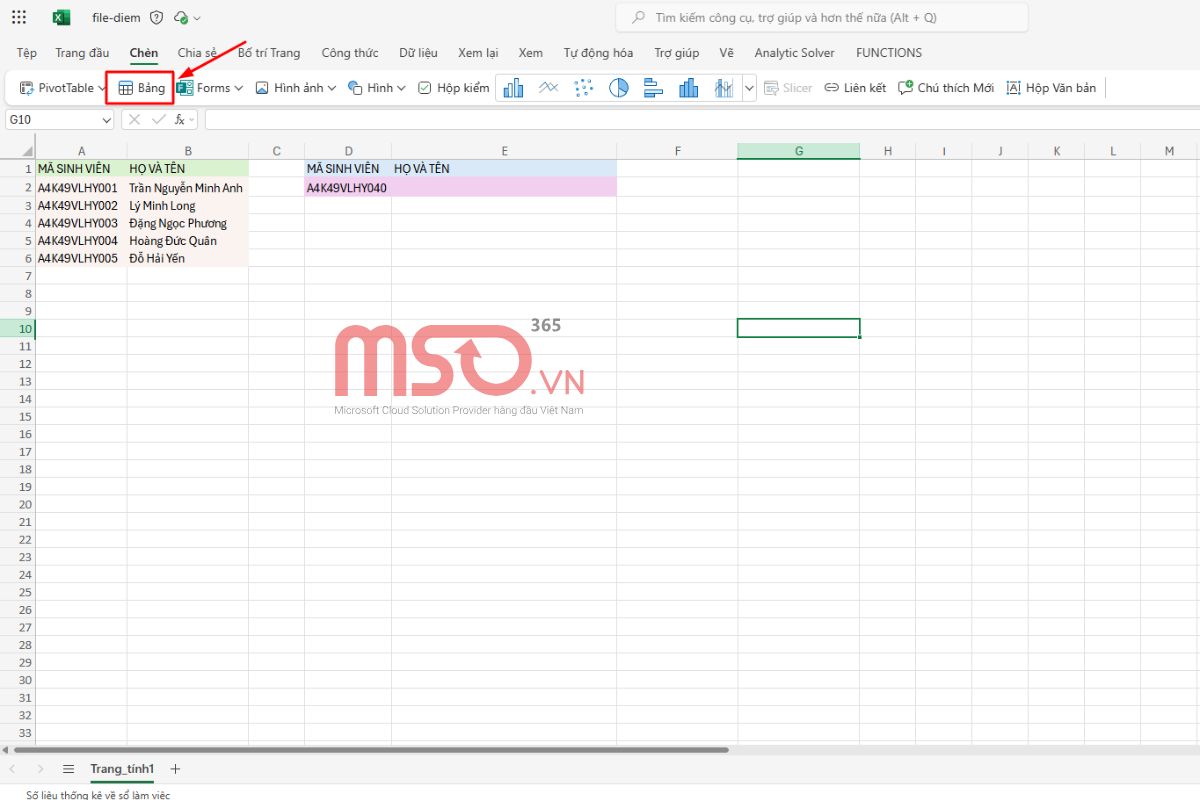 Cách tạo bảng trong Excel online nhanh chóng