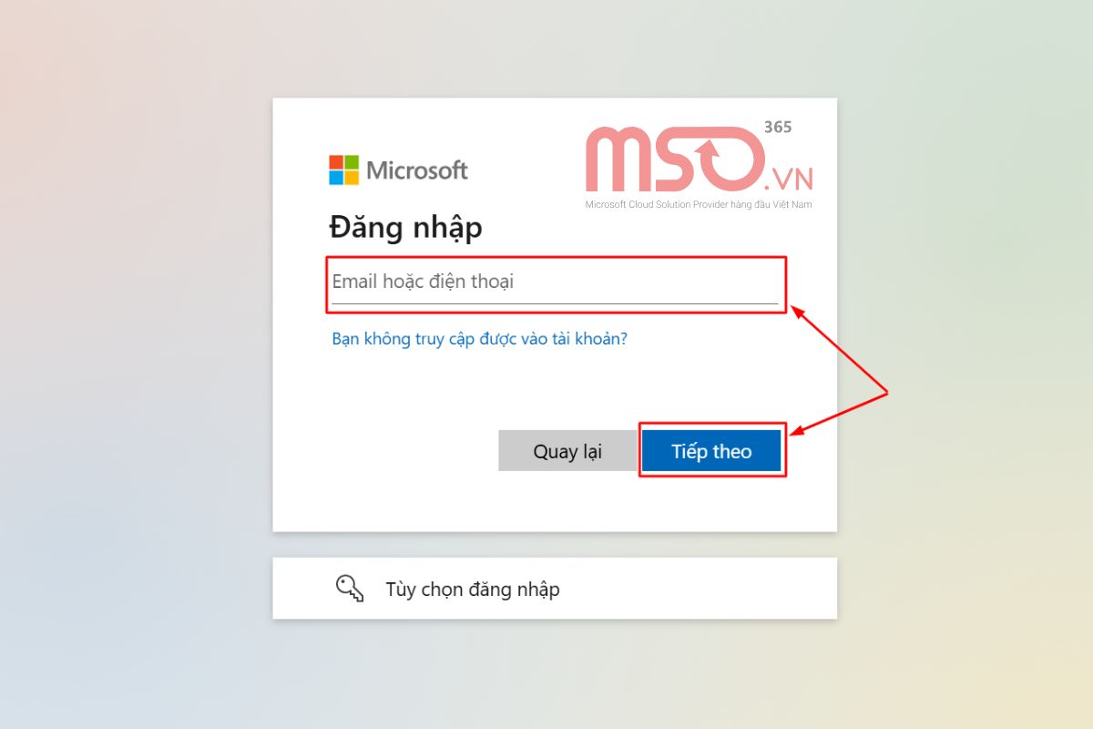 Hướng dẫn đăng nhập Microsoft Excel Online