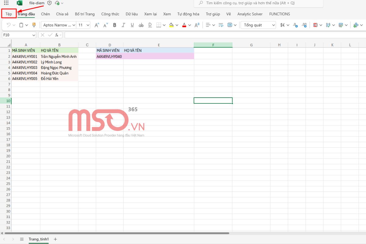 Hướng dẫn mở file bảng tính có sẵn trong Excel Web