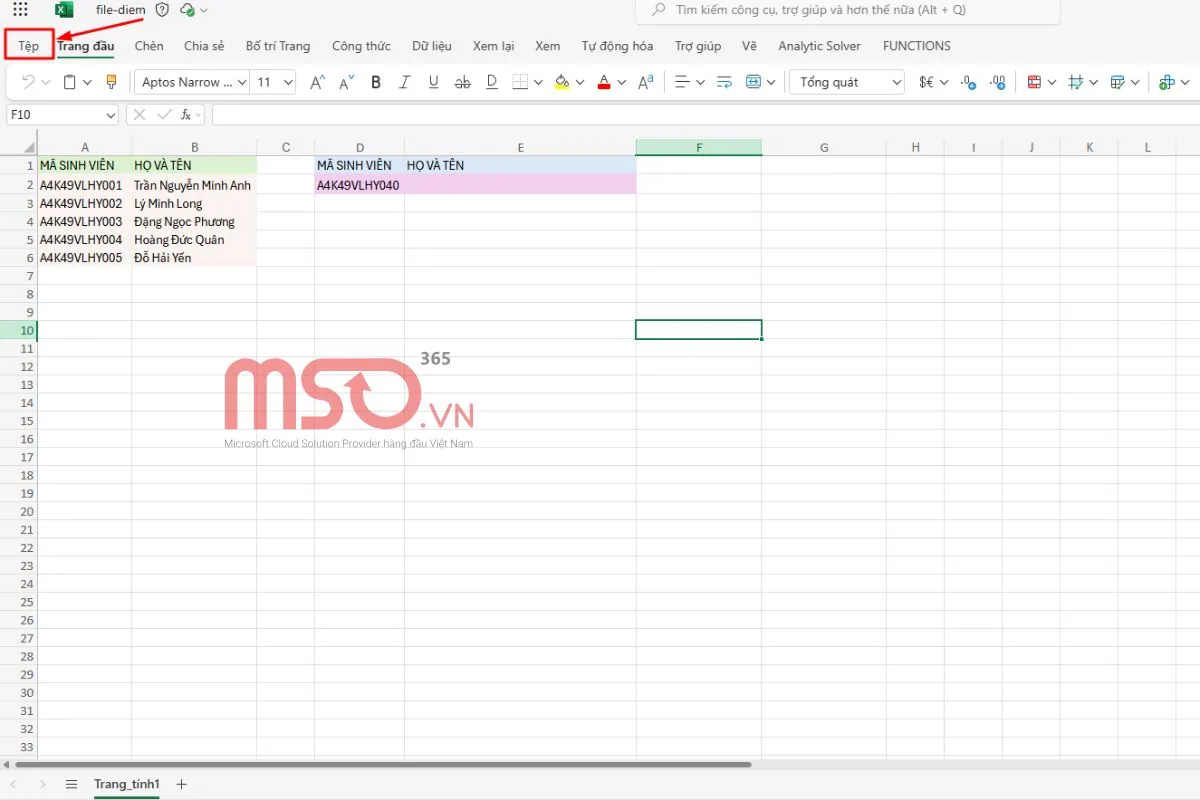Hướng dẫn mở file bảng tính có sẵn trong Excel Web