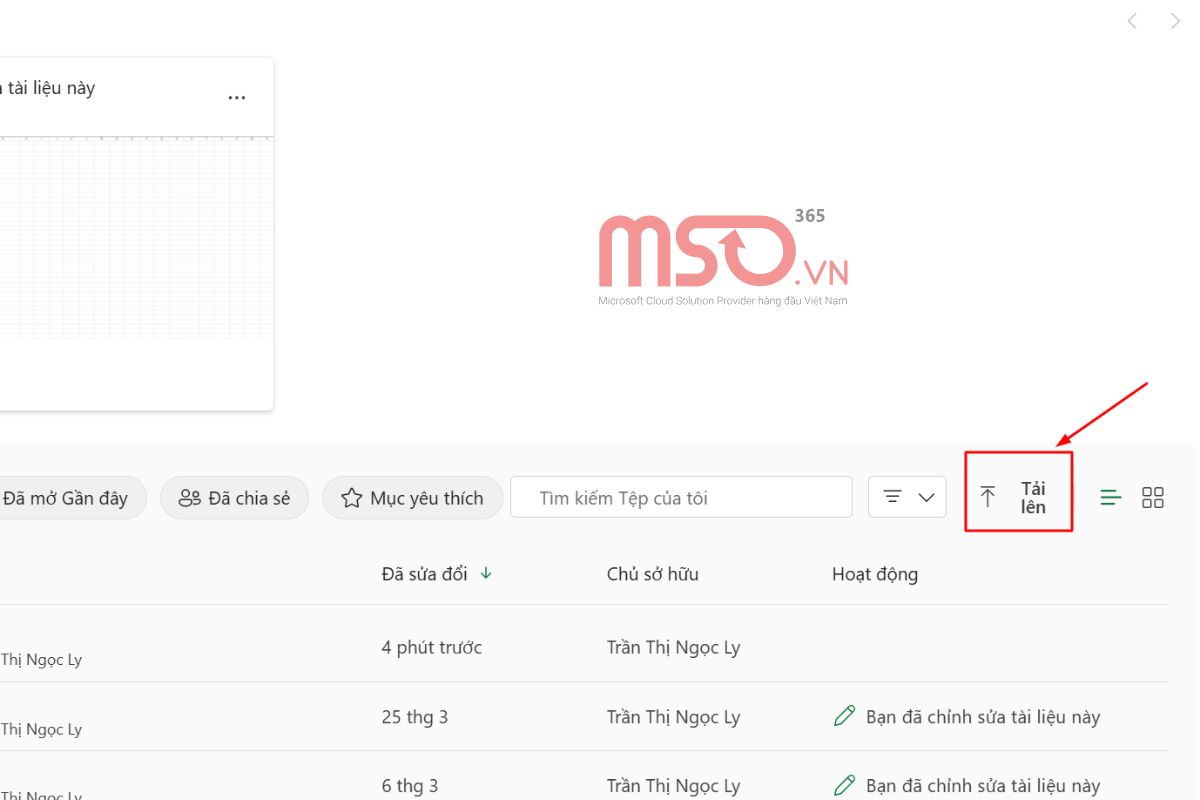 Tải file từ thiết bị lên Excel online Microsoft