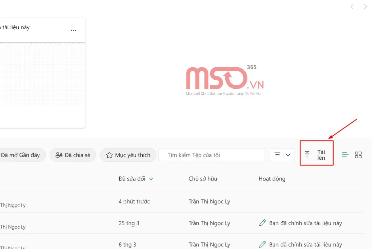 Tải file từ thiết bị lên Excel online Microsoft