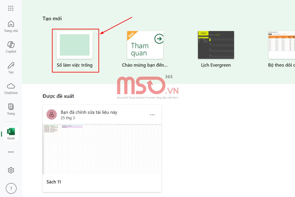 Hướng dẫn tạo Excel online sheet mới
