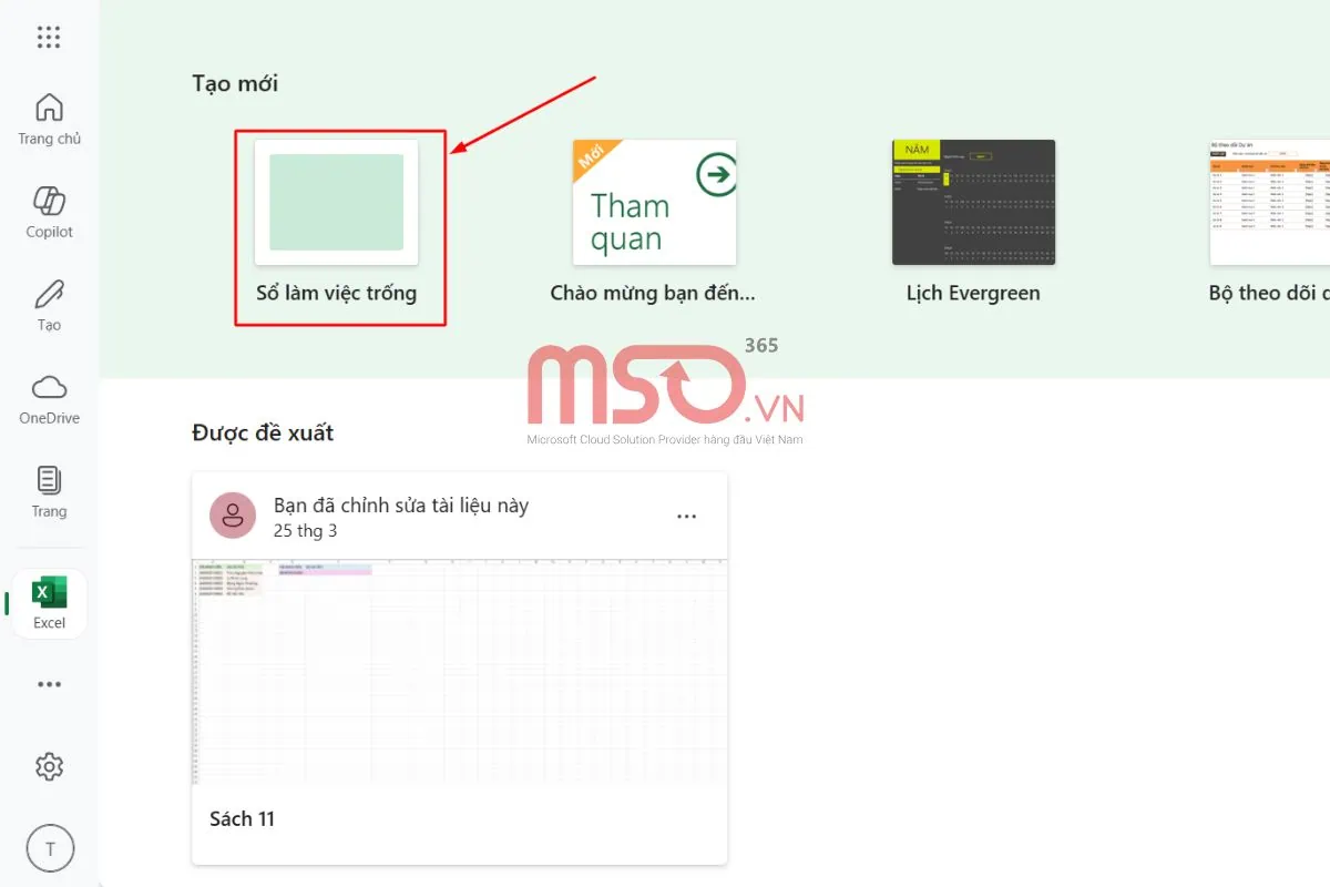 Hướng dẫn tạo Excel online sheet mới