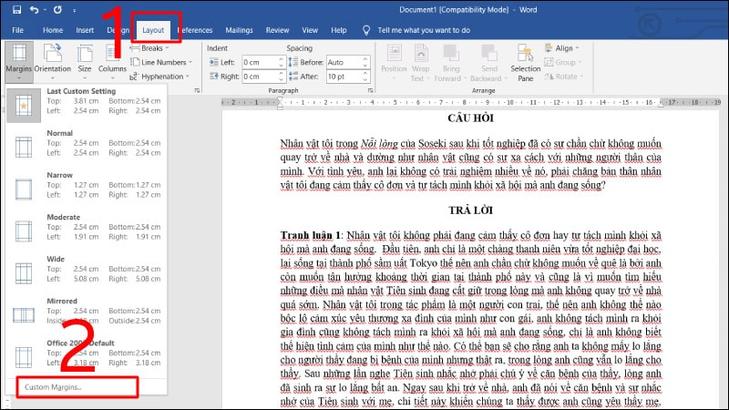 Cách căn lề văn bản trong Word bằng Options