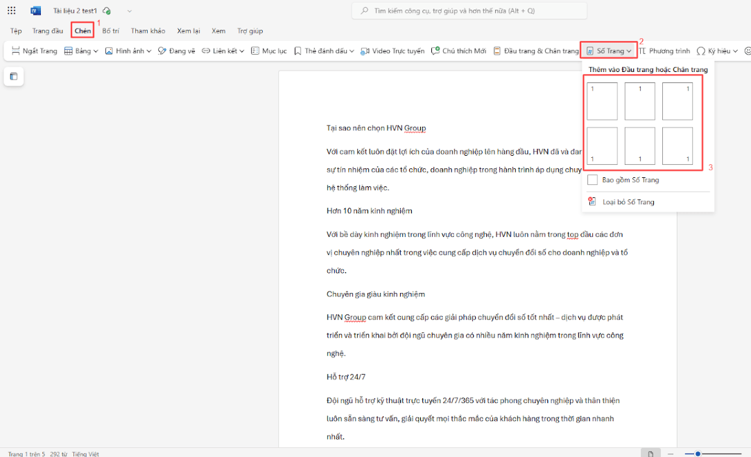 Cách đánh số trang bỏ trang đầu trong Microsoft 365 Word