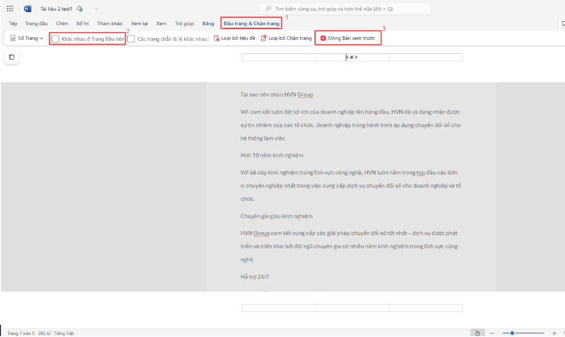 Cách đánh số trang bỏ trang đầu trong Microsoft 365 Word