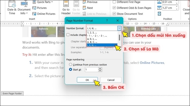Cách đánh số trang trong MS Word bằng số La Mã