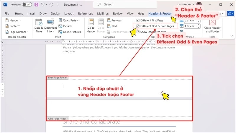 Cách đánh số trang xen kẽ chẵn lẻ trong Word