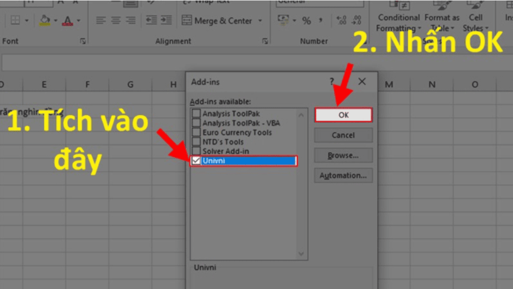 Sử dụng hàm chuyển số thành chữ trong Excel =VND