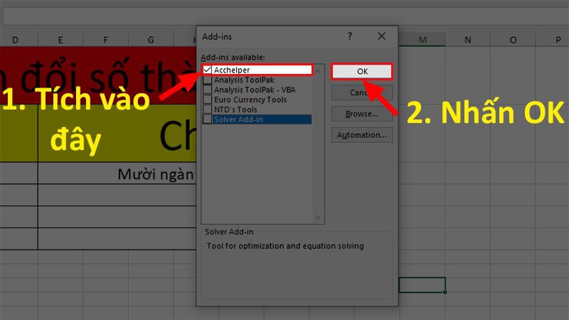 Cách sử dụng AccHelper để đổi số thành chữ trong Excel