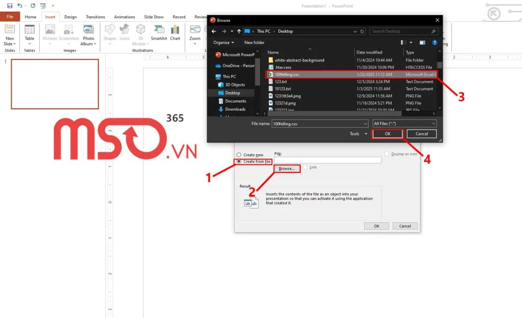 n, chọn Create from file (Tạo từ tệp) rồi nhấn Browse (Duyệt)