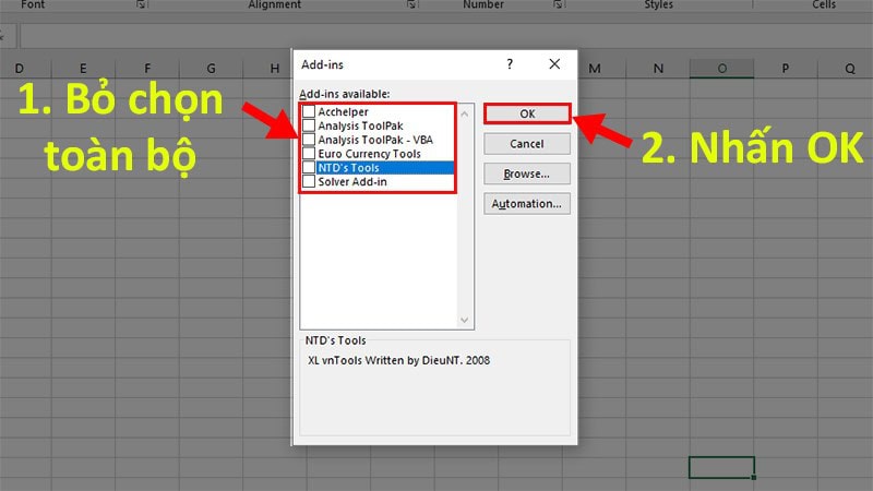 Cách loại bỏ Add-Ins trong Microsoft Excel