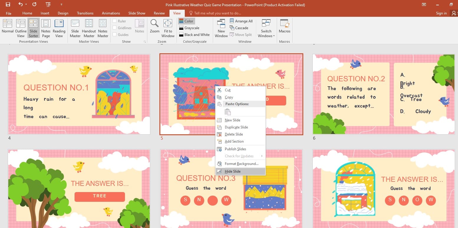 Cách ẩn slide PowerPoint trong chế độ View Slide Sorter