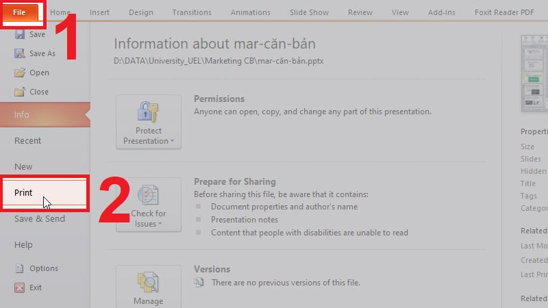 Cách in PowerPoint có ghi chú với hình thu nhỏ slide