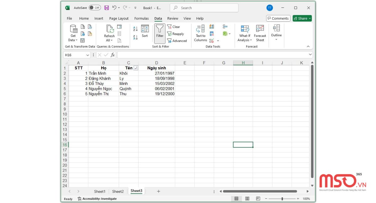 Cách tạo bộ lọc sắp xếp abc trong Excel nhanh