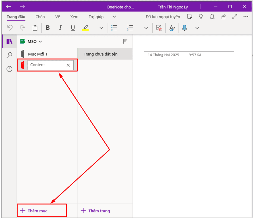 Hướng dẫn sử dụng OneNote: Thêm mục ghi chú và chỉnh sửa tên mục