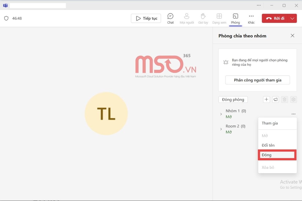 Cách đóng Breakout Rooms trên Microsoft Teams