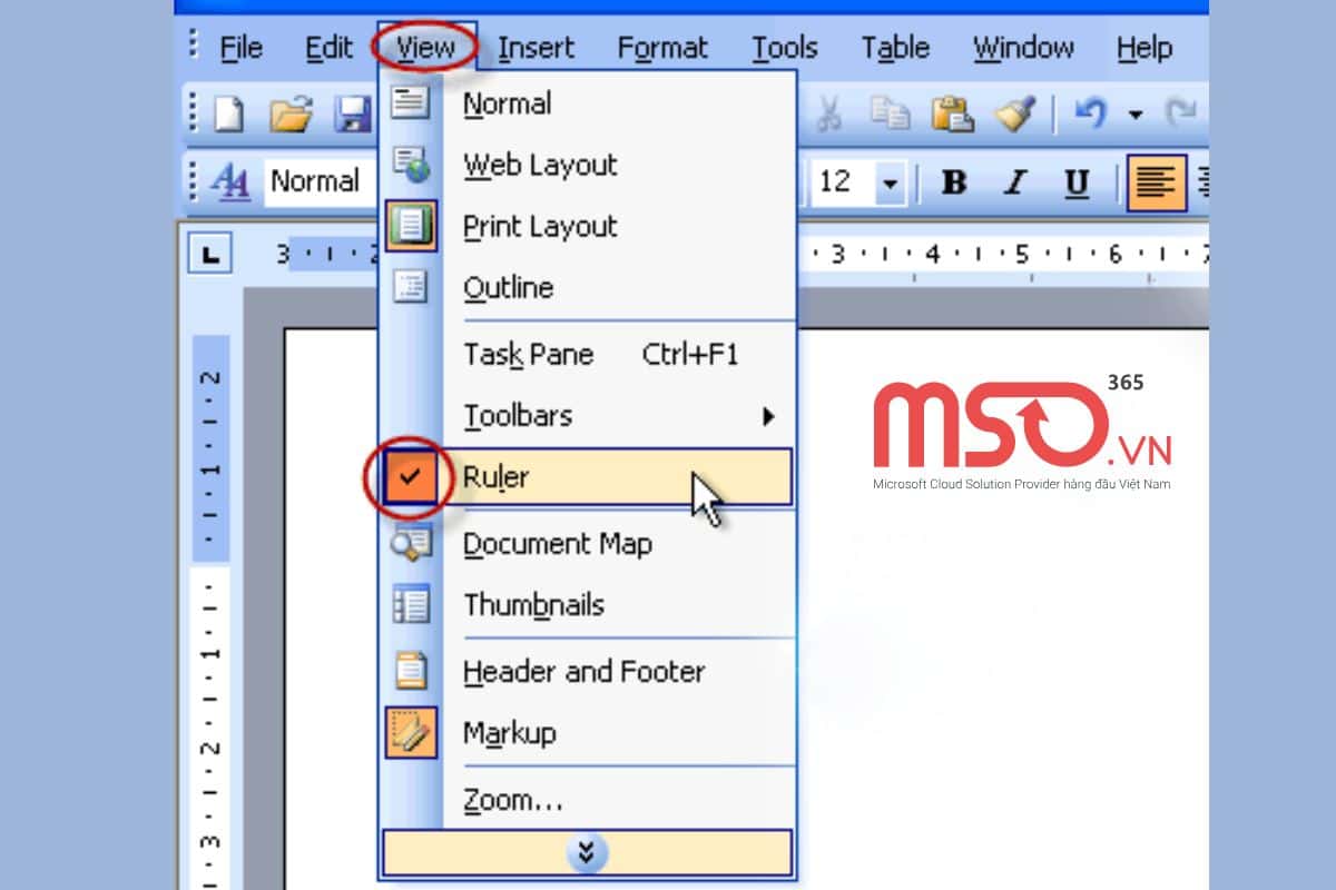 Hướng dẫn cách hiển thị thước trong Word phiên bản năm 2003