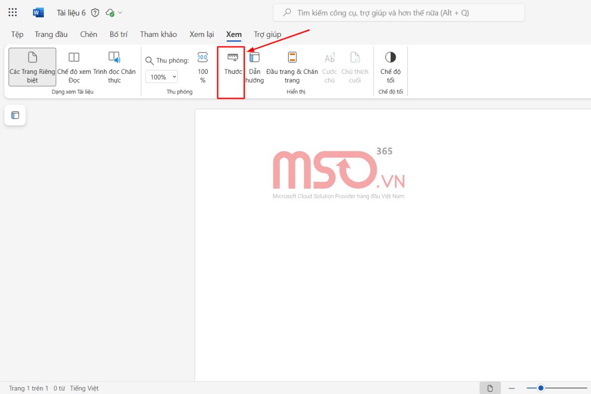 Hướng dẫn cách hiển thị thước trong Word 365