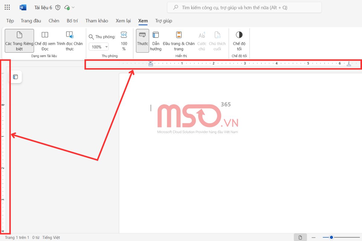 Hướng dẫn cách hiển thị thước trong Word 365
