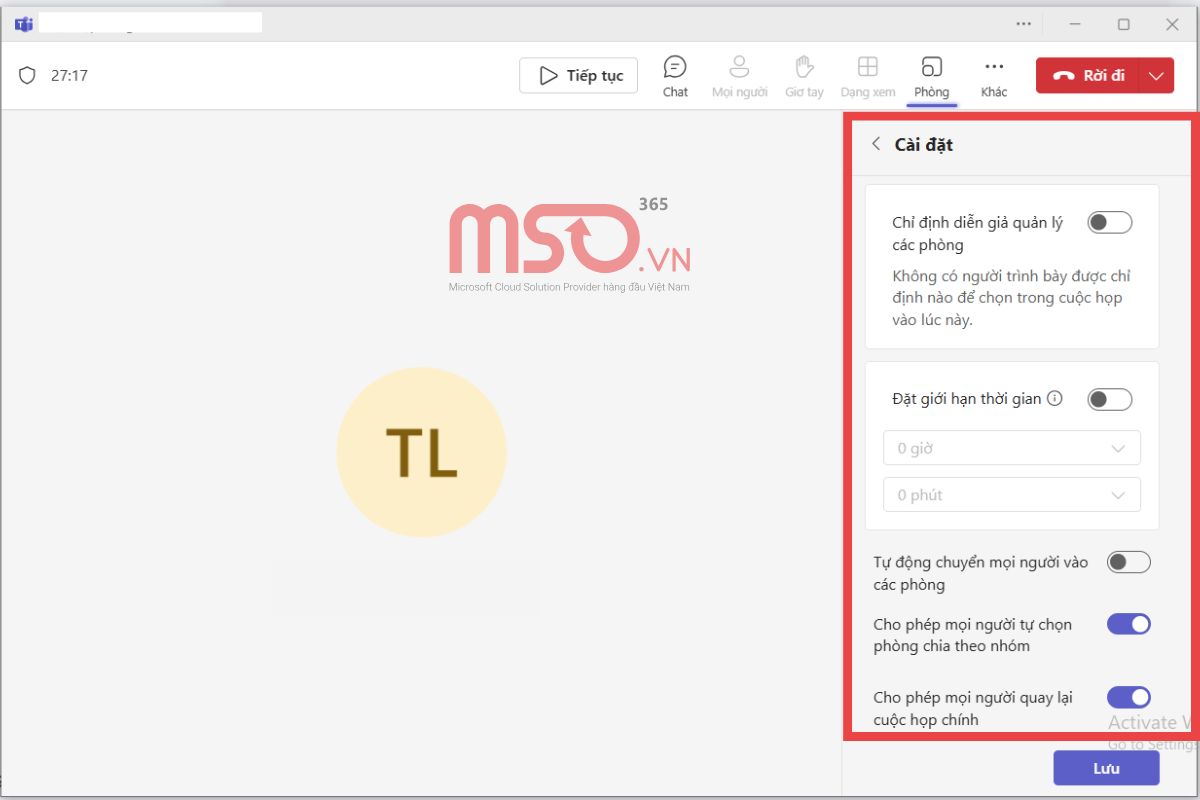 Cách mở cài đặt Breakout Rooms trên Microsoft Teams