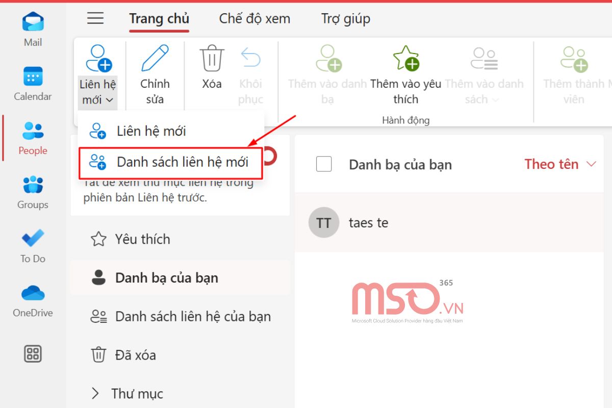 Cách tạo danh bạ trong Outlook với danh sách liên hệ mới