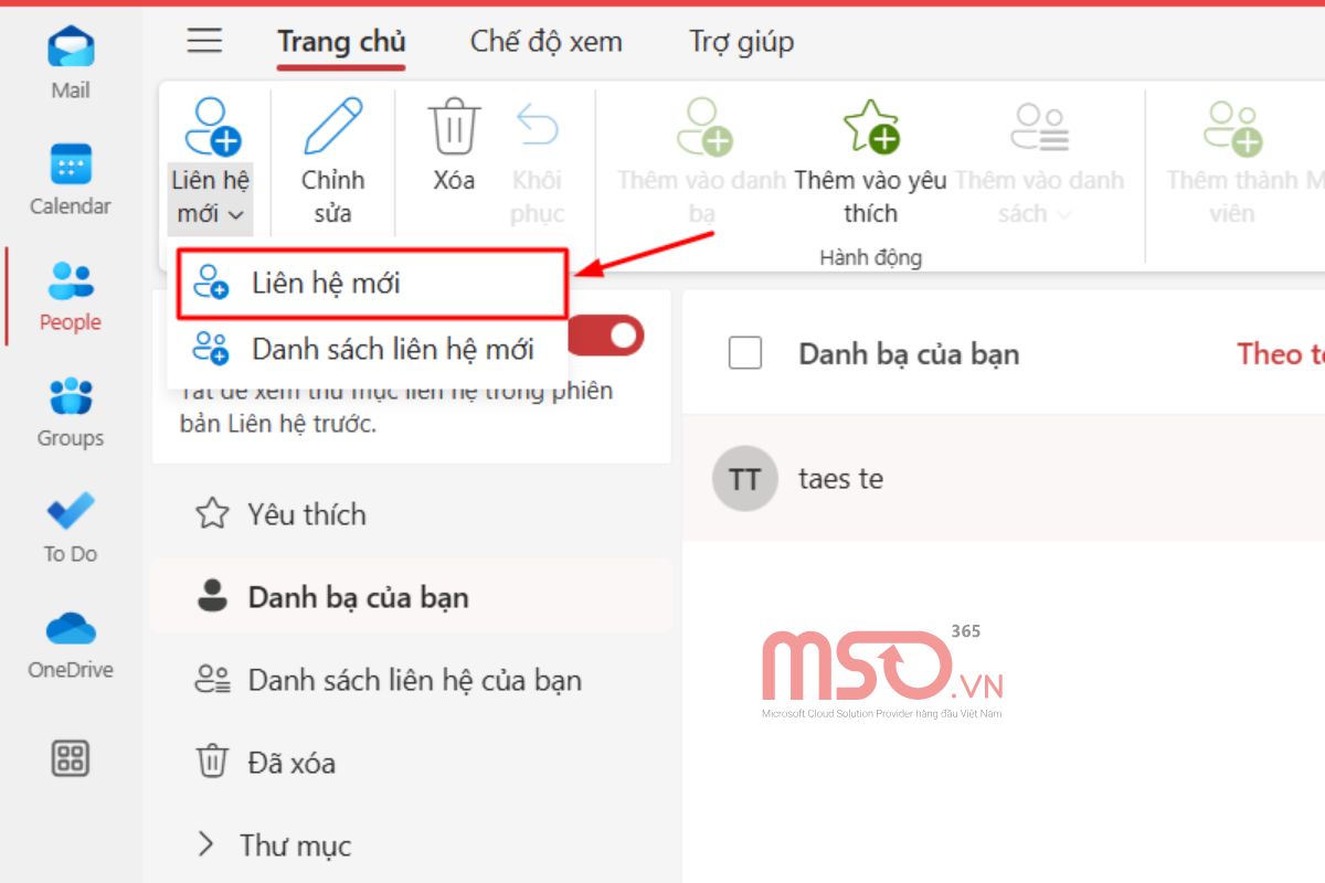 Cách tạo một liên hệ mới trong Outlook