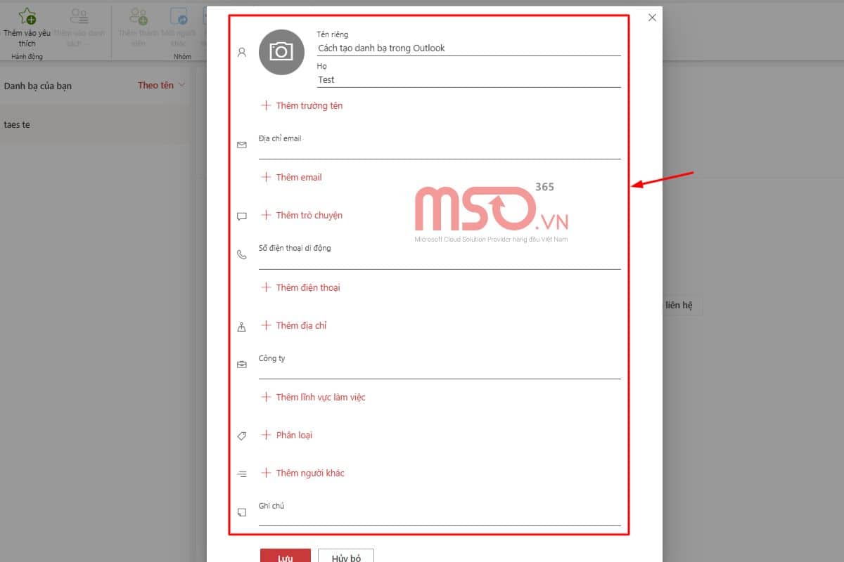 Cách tạo một liên hệ mới trong Outlook