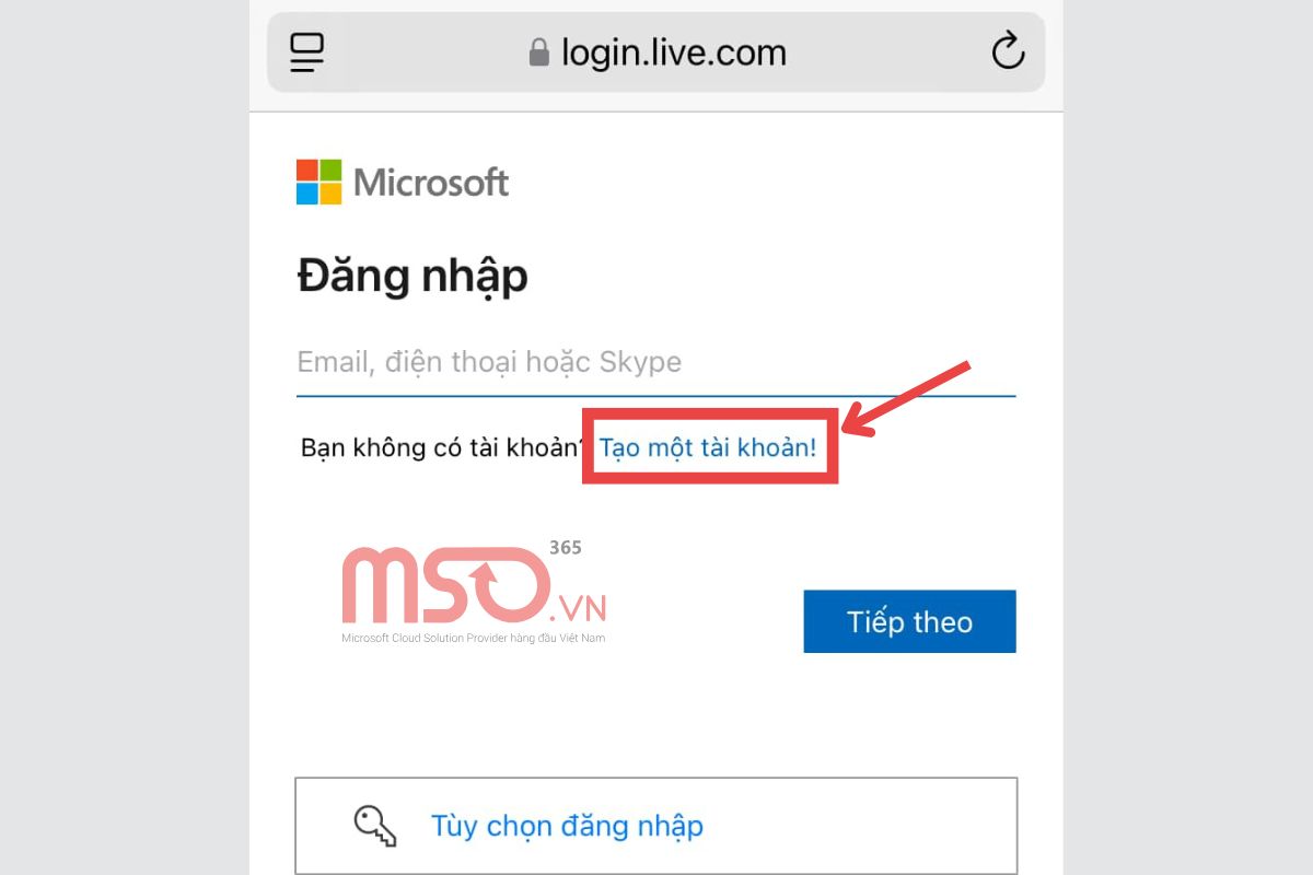 Cách tạo tài khoản Microsoft bằng Gmail trên điện thoại