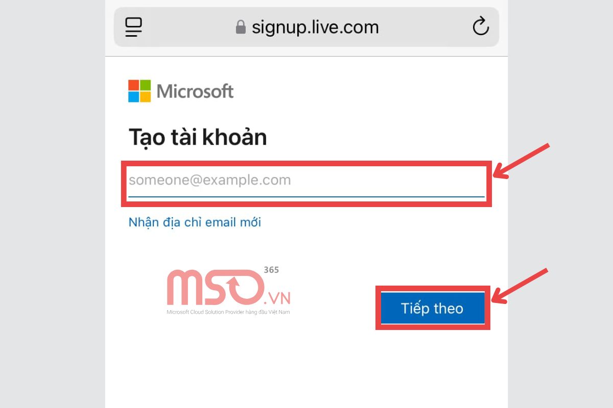 Cách tạo tài khoản Microsoft bằng Gmail trên điện thoại
